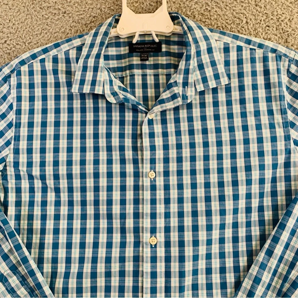 Banana Republic Shirt Men's Non Iron Long Sleeve Button Up Cotton Plaid Green XL